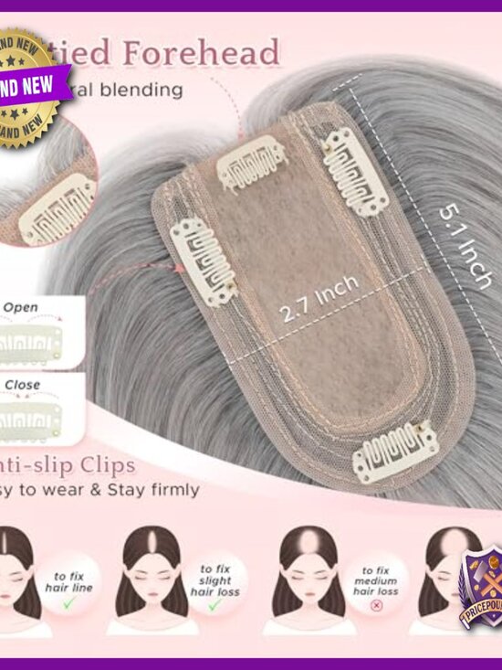 Human Hair Topper for Thinning Hair, Silk Base Clip-In, 12 Inch